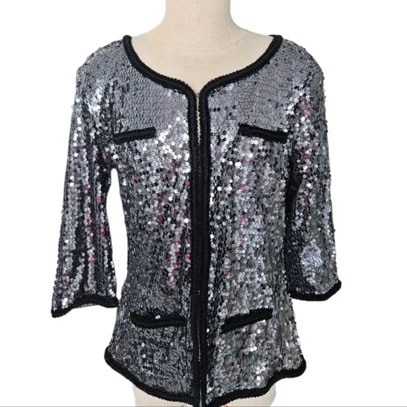 IMAN  Silver Tone Sequins Evening Women's Blazer - Picture 3 of 9